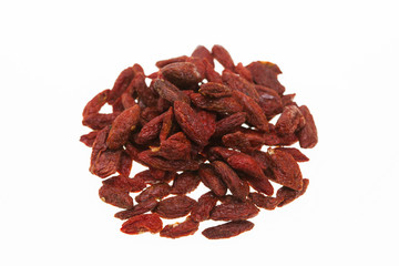 The dried fruit of medlar goji on white background 