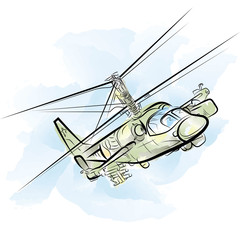 Russian military helicopter. Drawing vector illustration
