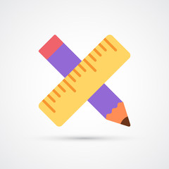 Colored pencil and ruller icon tool trendy symbol. Vector illustration
