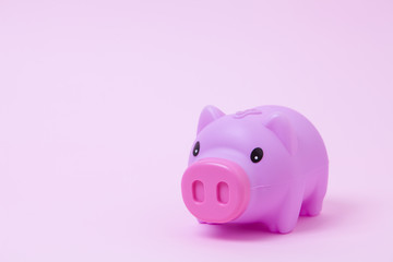 Piggy bank on soft pink background