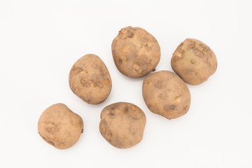 Fototapeta premium Fresh raw potatoes with copy space
