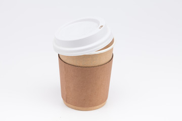 Kraft eco paper coffee cup on white background