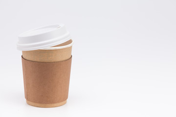 Kraft eco paper coffee cup on white background