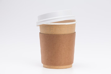 Kraft eco paper coffee cup on white background