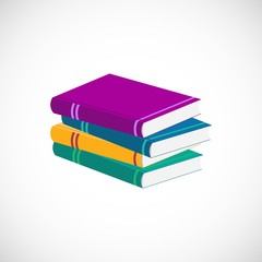 Vector stack of colorful books in flat style. Education concept. Back to school template. Pile of books background for banners, posters, flyers, school sale, night of library, offer.