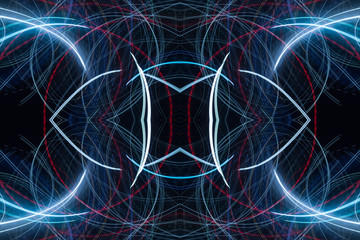 Colorful pattern of blue dynamic neon lines. Modern background. Art concept of lighting effects.