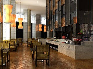 3d render. Restaurant and Cafe interior. 