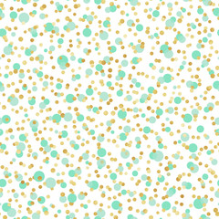 Mint and Gold Confetti Seamless Pattern - Cute mint and gold confetti repeating pattern design