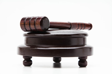 Wooden gavel on white background