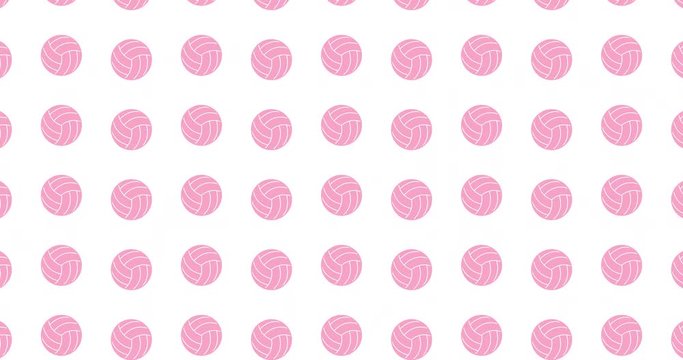 Illustrated pink volleyballs background video clip motion backdrop video in a seamless repeating loop. Pink color volleyball womens sports icon pattern white background high definition motion video