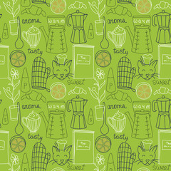 Kitchen pattern seamless hand drawn design