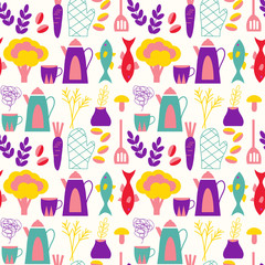 Kitchen pattern seamless hand drawn design