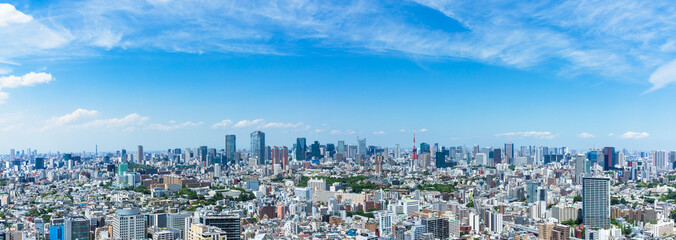 Fototapeta premium (Tokyo-Landscape Panorama) Sceneria 1 od strony Aoyamy do obszaru Odaiba widziana z salonu w wieżowcu