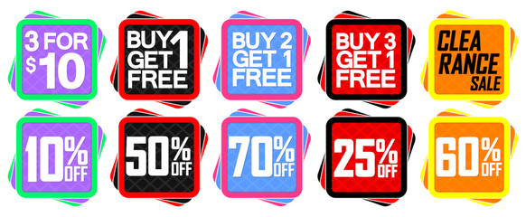 Set Sale banners design template, discount tags, vector illustration