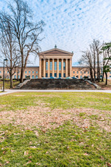 Philadelphia, Pennsylvania, USA - December, 2018 - Back view of Philadelphia Art Museum from the Garden of War Heroes.
