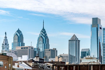 Fototapeta na wymiar Philadelphia, Pennsylvania, USA - December, 2018 - View of the Skyline and the top os the buildings