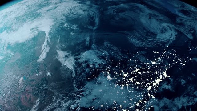 Earth rotating in  space with stars. 4k 3d render animation footage.