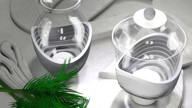 3D ANIMATION - POTTERY, on grey stone background