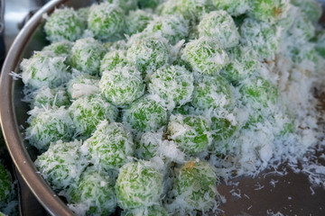 Malay traditional food with multicolor and flavor display in a restaurant.