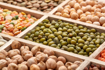 Background of different dry legumes (beans).