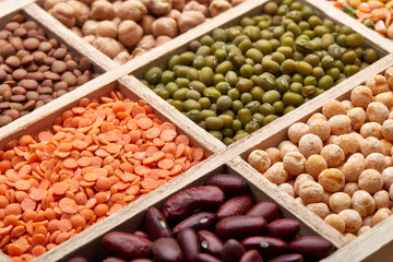 Background of different dry legumes (beans).