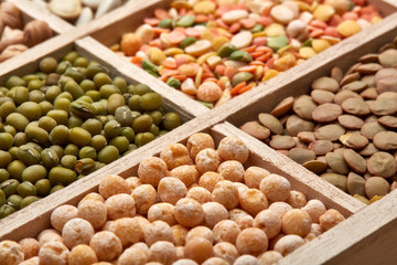 Background of different dry legumes (beans).