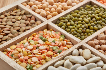 Background of different dry legumes (beans).
