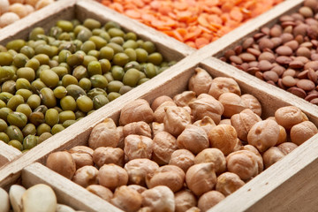 Background of different dry legumes (beans).