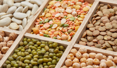 Background of different dry legumes (beans).