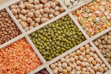Background of different dry legumes (beans).