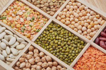 Background of different dry legumes (beans).