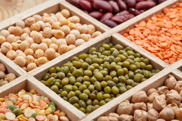 Background of different dry legumes (beans).