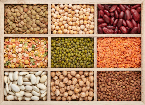 Background of different dry legumes (beans).