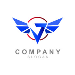 J letter logo with a display inside the circle and there are wings, the logo is ready for use