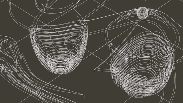 3D ANIMATION - POTTERY, wireframe, on brown background