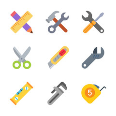 Instruments and tools colored trendy icon pack 1. Vector