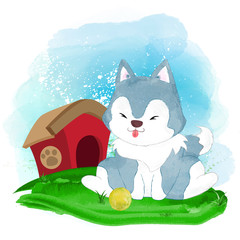 Cute and adorable watercolor husky
