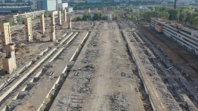 Aerial view on the territory of the demolished unprofitable automobile plant.