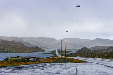 Road through the Norwegian highlands of the Hardangervidda National Park