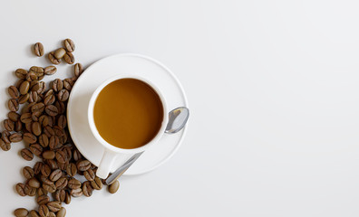 Coffee cup with beans on white background. 3d rendering 
