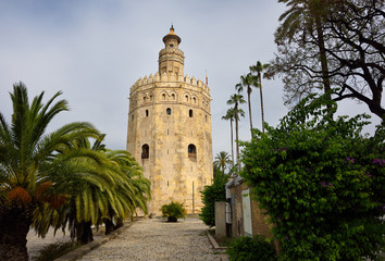 Fototapeta na wymiar Torre del Oro or Gold tower of moorish design on the Guadalquivir river Seville Spain