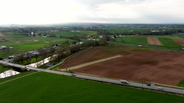 Aerial view of major US highway in Eastern United States of America, Pennsylvania state highway 222 cuts across scenic landscape, travel and transportation concept