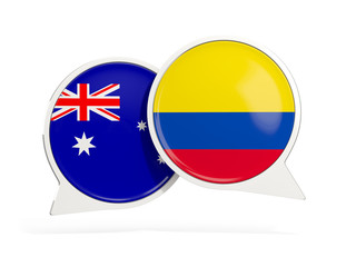 Flags of Australia and colombia inside chat bubbles