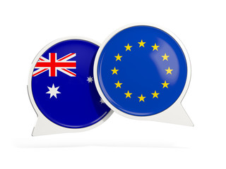 Obraz na płótnie Canvas Flags of Australia and EU inside chat bubbles