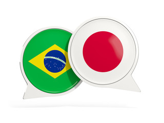 Flags of Brazil and japan inside chat bubbles