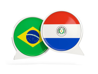 Flags of Brazil and paraguay inside chat bubbles
