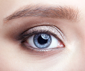 Obraz premium Closeup macro shot of blue human woman eye