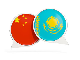 Flags of China and kazakhstan inside chat bubbles