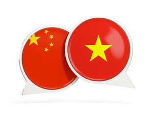 Flags of China and vietnam inside chat bubbles