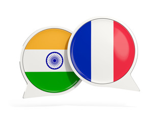 Obraz premium Flags of India and france inside chat bubbles